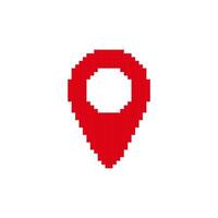Red pixel art location pin symbol d with white center vector