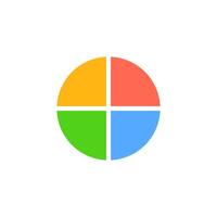Bright four-color pie chart circle with equal sized quadrants and crisp clean lines vector