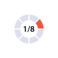 Circular progress indicator showing one eighth completion in simple graphic design vector