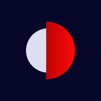 Minimalist red and white circle split in half with clean geometric design vector