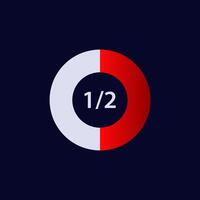 Half pie chart icon representing fifty percent fraction with crisp simple design vector