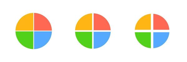 Colorful circular symbols divided into four quadrant sections with different bright hues vector