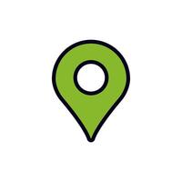 Green map pin icon with black outline represents location marker for maps and gps services vector