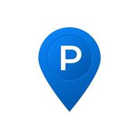 Blue location marker icon with letter p for parking indicating parking location or area vector