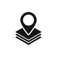 Geolocation icon with layered design featuring a pin and circular center in monochrome style vector