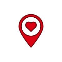 Red heart inside location marker icon symbolizing love destination and connection vector
