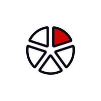 Simple red and black pie chart design with a single segment highlighted in bold outline vector