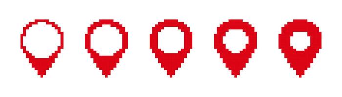 Red pixel map marker icons in various styles for digital and graphic design projects vector