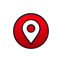 Red location pin icon with black outline for navigational and mapping applications vector