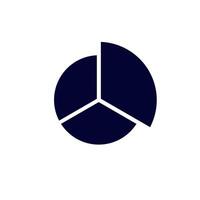 Simple dark pie chart icon representing data segments and visual presentation of statistics vector