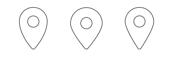 Three simple location pin icons aligned horizontally in a minimalist design style vector