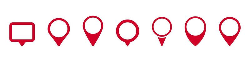 Red location markers in various designs indicating geographical points or mapping destinations vector