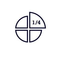 Simple black quarter pie chart icon with thin lines and center text vector
