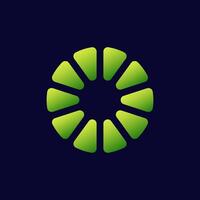 Green abstract circle emblem with gradual transition in unique spiral formation vector
