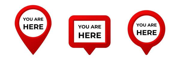 Red map pointers with you are here text displayed inside each symbol vector