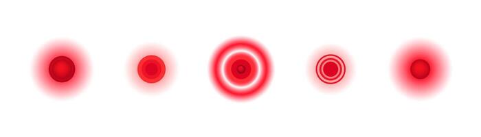 Five different red circular target patterns with white rings in a linear arrangement vector