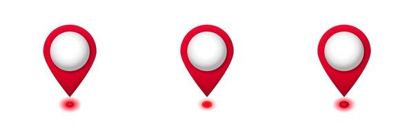 Red location markers with white centers aligned in a straight row vector