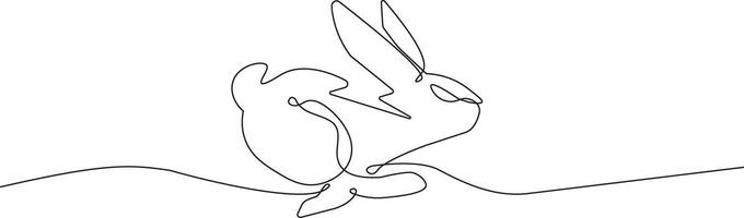 Continuous line drawing of a running rabbit, minimalist style vector
