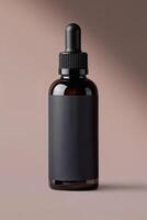 Elegant dropper bottle mockup with blank label on minimalist background photo