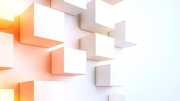 Abstract composition of white and orange cubes arranged on a light background, creating depth photo