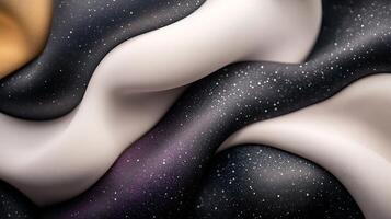 Abstract close-up of flowing fabric with a cosmic pattern, showcasing smooth textures and colors photo