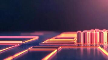 Abstract close-up of a circuit board with glowing lines and structures, showcasing technology photo