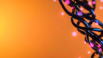 Abstract representation of intertwined dark strands against a vibrant orange background with glowing orbs photo