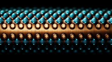 Abstract pattern of metallic spheres arranged in a linear formation with glowing accents photo