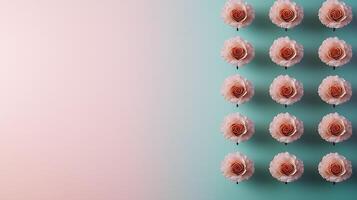 Aesthetic arrangement of pink flowers on a gradient background, creating a serene ambiance photo