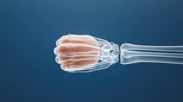 Human fist depicted with an x-ray effect against a blue background, emphasizing anatomy photo