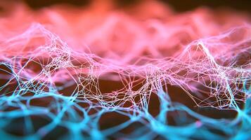 Abstract representation of interconnected neural networks in vibrant pink and blue hues photo
