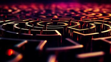 Intricate metallic maze structure with glowing edges, creating a surreal and captivating atmosphere photo