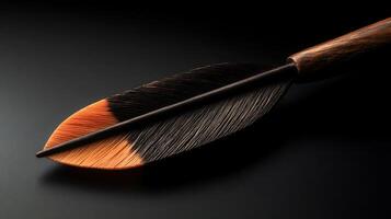 Close-up of a beautifully crafted feather, showcasing intricate details and textures against a dark background photo