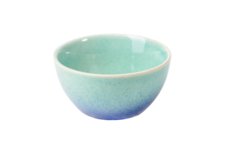 Light blue and turquoise ceramic bowl with speckled glaze isolated on transparent background perfect for serving and displaying food, sauces, candies, png