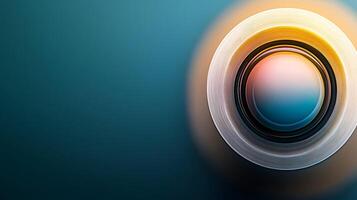 Close-up of a camera lens reflecting soft light against a gradient background photo