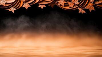 Autumn-themed background with swirling mist and decorative leaves creating a warm atmosphere photo