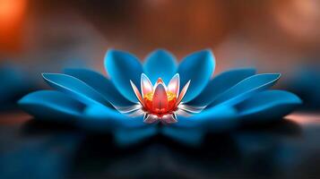 Vibrant blue lotus flower with a red center resting on a serene water surface, creating a tranquil atmosphere photo