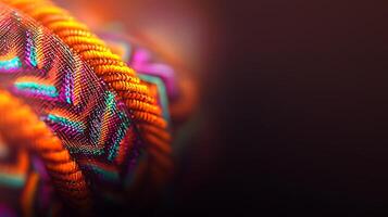 Close-up view of vibrant, intricately woven fabric showcasing colorful patterns and textures photo