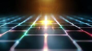 Vibrant grid pattern with glowing lights creating a futuristic atmosphere and depth photo