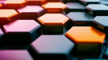 Close-up of colorful hexagonal tiles arranged in a modern pattern, showcasing vibrant colors and textures photo