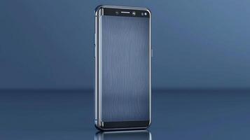 Sleek smartphone design with a textured screen, displayed on a reflective surface in a modern setting photo