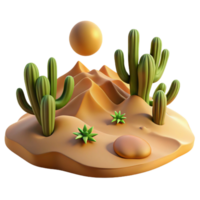 stunning creative A desert landscape with sand dunes and cacti, harsh sunlight, realistic rendering detailed png
