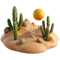 stunning abstract A desert landscape with sand dunes and cacti, harsh sunlight, realistic rendering 4K png
