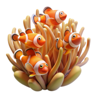elegant minimalist A school of vibrant clownfish darting through the waving tentacles of a sea anemone, illuminated by dappled sunlight. Photorealistic, National Geographic style original png