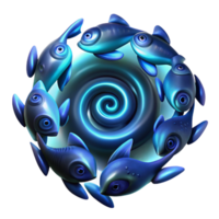 stunning creative A school of bioluminescent fish creating swirling patterns in the dark depths, in an abstract, psychedelic style exclusive png