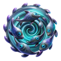 impressive creative A school of bioluminescent fish creating swirling patterns in the dark depths, in an abstract, psychedelic style premium png