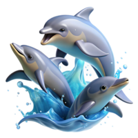 elegant vintage A group of dolphins leaping and playing in the waves, sunlight glinting off their wet skin, in a joyful, dynamic style original png