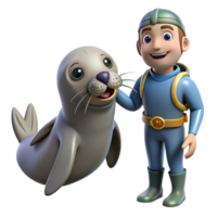 stunning artistic A diver interacting with a friendly grey seal, in a heartwarming, photorealistic style authentic png