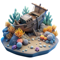 elegant classic A shipwreck resting on the ocean floor, colonized by corals and sponges, in a hauntingly beautiful, realistic style professional png