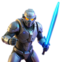 dramatic artistic A futuristic soldier in power armor wielding a plasma sword, glowing blue lighting, science fiction style original png